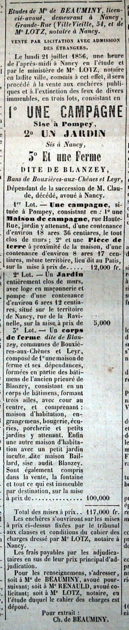 Annonce de la mise en vente d'un jardin à Pompey