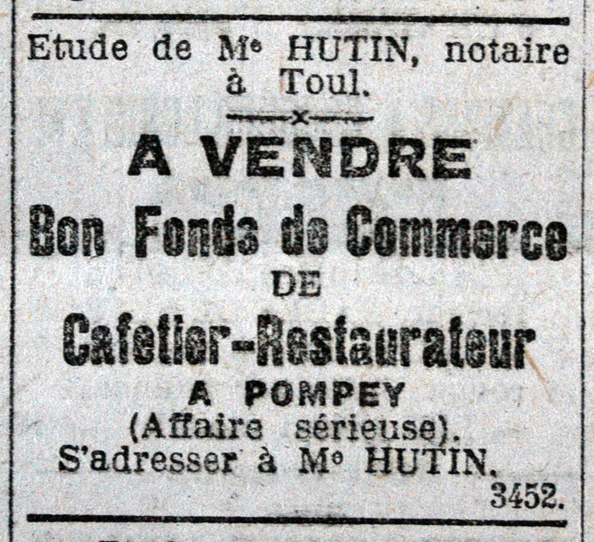 annonce de vente d'un hôtel-restaurant à Pompey