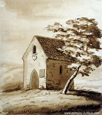 Dessin de la chapelle Saint-Euchaire à Pompey au lieu dit 'le champ des tombes"