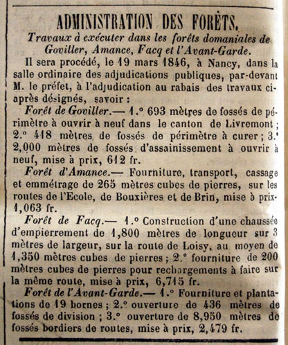 Annonce de travaux à exécuter dans la forêt de l'avant-Garde