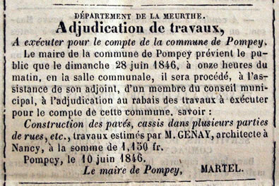 Adjudication de travaux pour la commune de Pompey