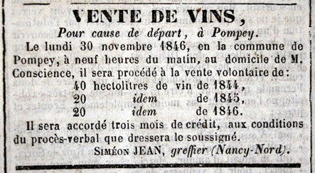 vente de vin à Pompey