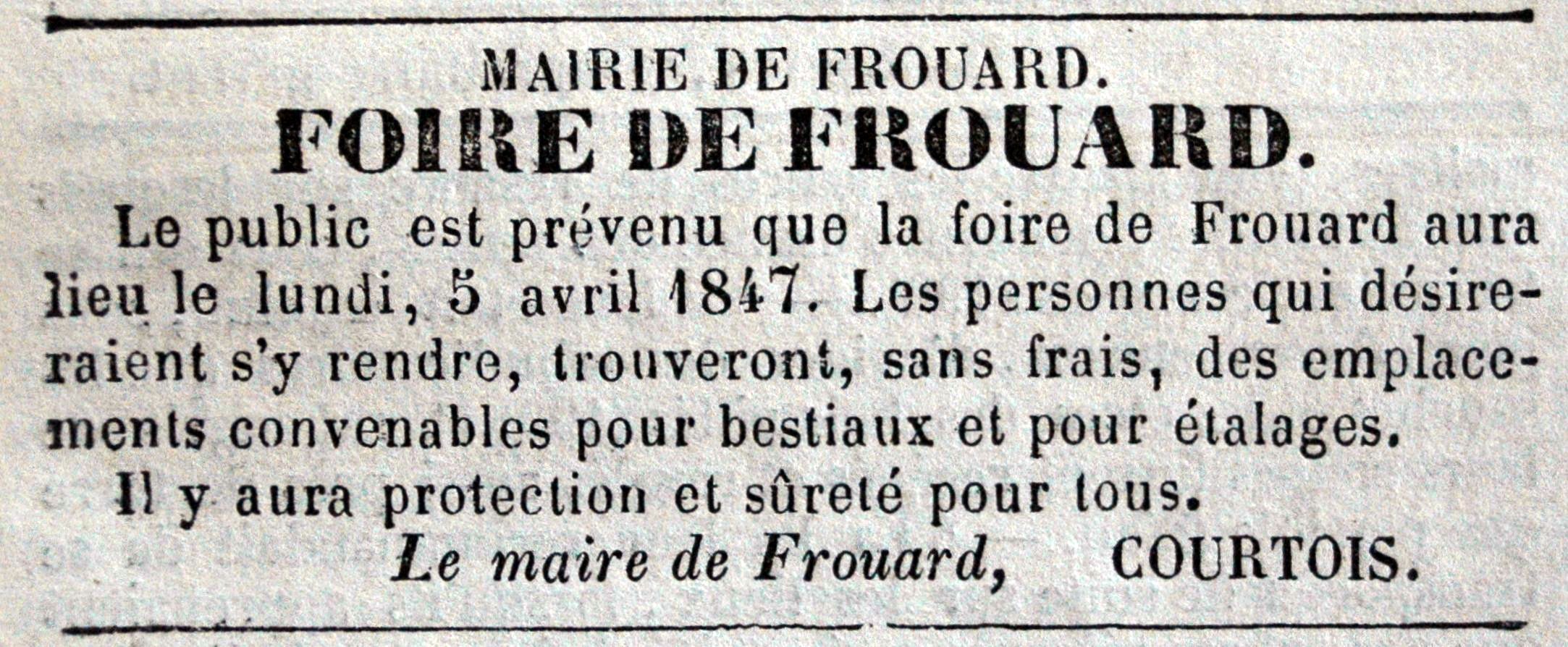 Avis de l'organisation d'une foire à Frouard