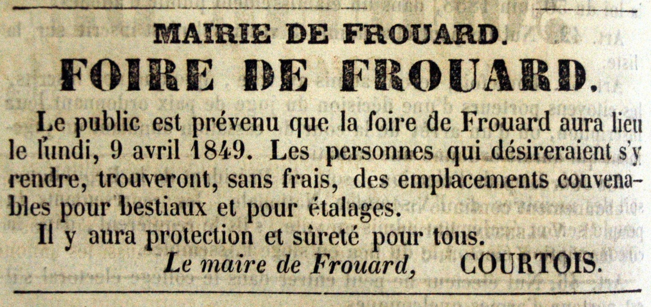 Avis de la tenue de la foire de Frouard