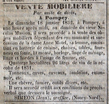 Vente mobilière à Pompey