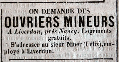 Offre d'emplois de mineurs à Liverdun
