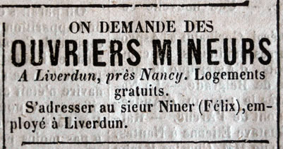 Offre d'emplois de mineurs à Liverdun