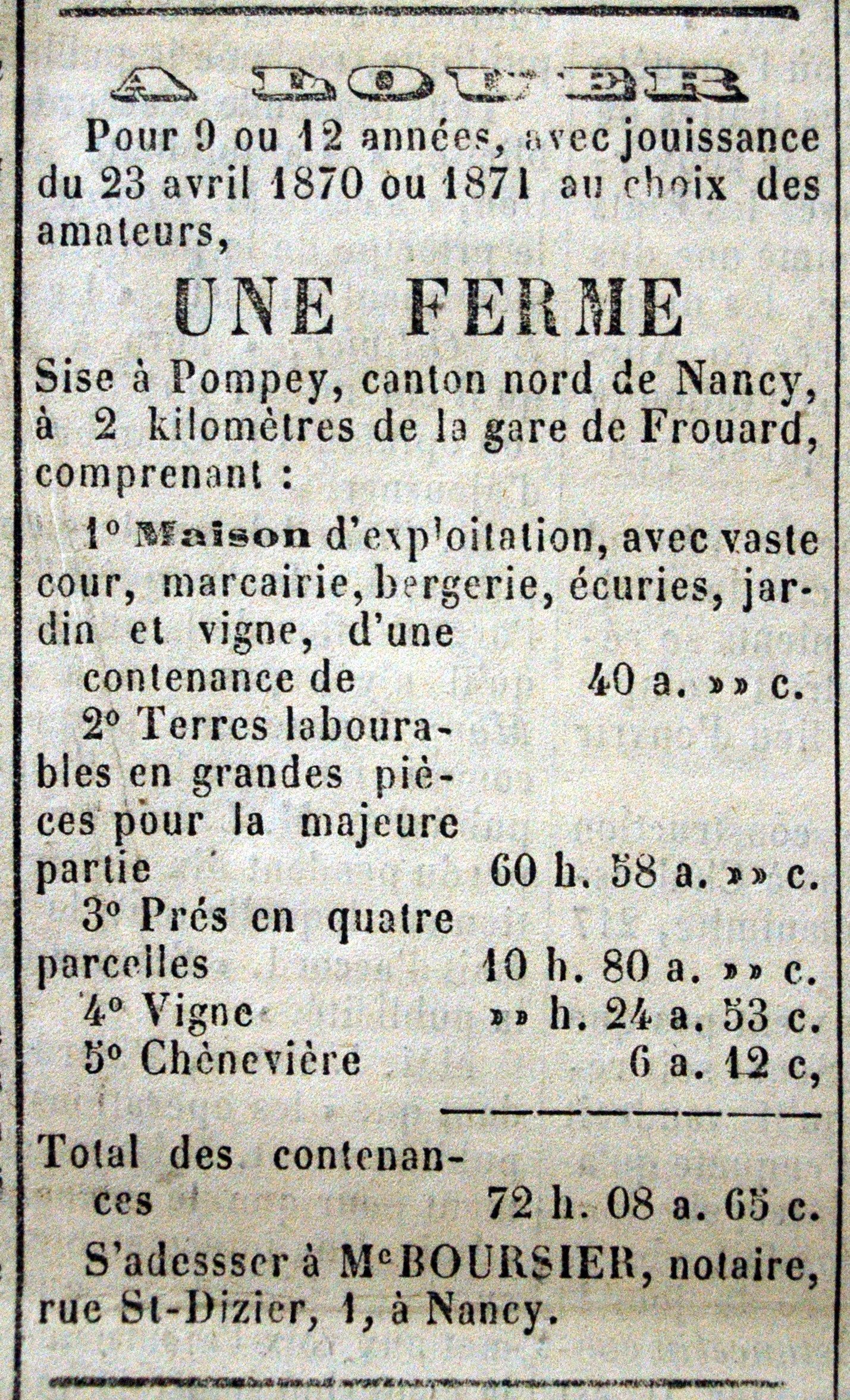 Location d'une ferme à Pompey