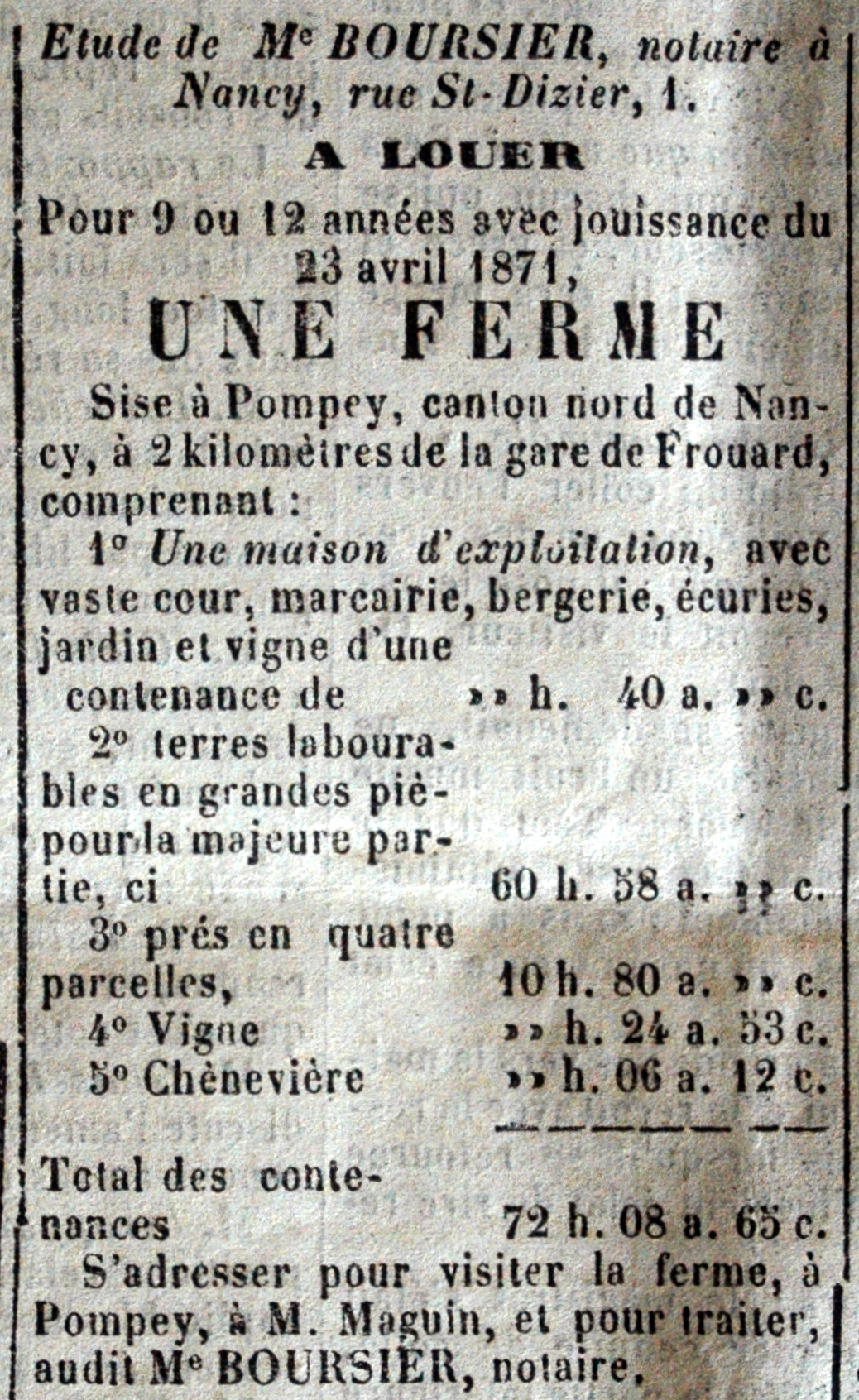 vente d'une ferme à Pompey