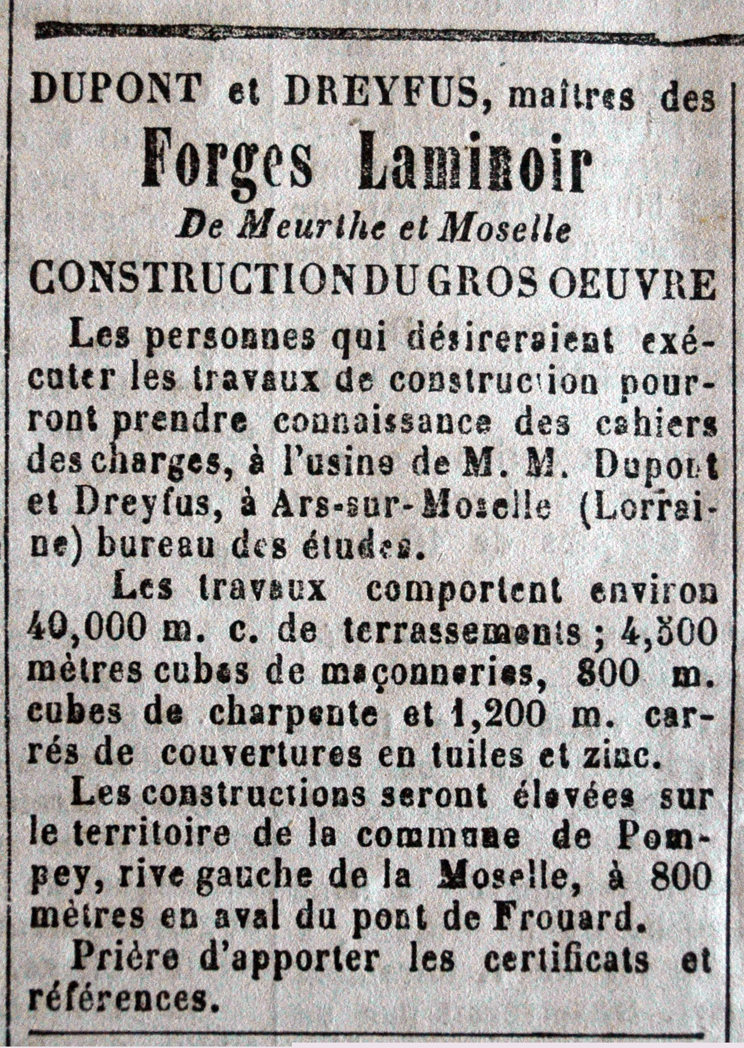 Annonce de construction de gros oeuvre aux Forges de Pompey