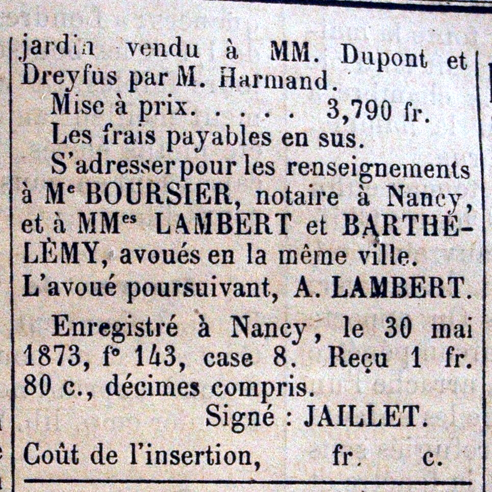 Adjudication d'une vigne sur le territoire de Pompey (2° partie)