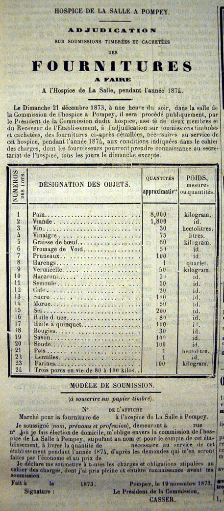 Adjudication au profit de l'Hospice de La Salle à Pompey