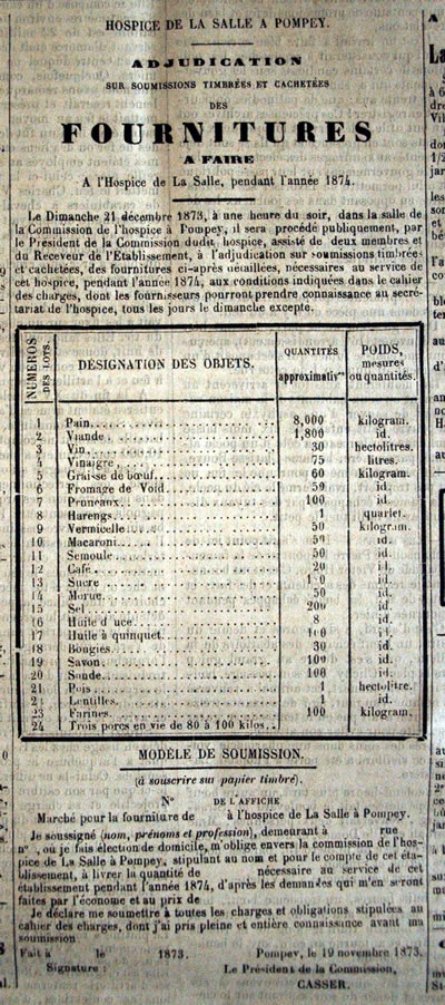 Adjudication au profit de l'Hospice de La Salle à Pompey