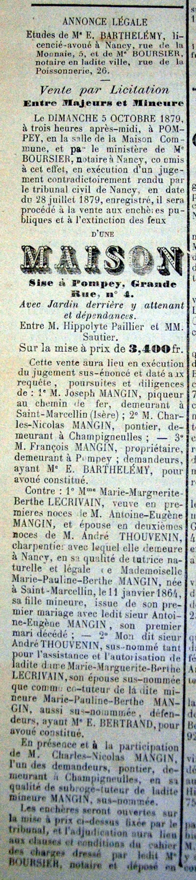 Annonce de vente d'une maison à Pompey Annonce de vente d'une maison à Pompey