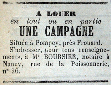 Annonce de location d'une Campagne à Pompey