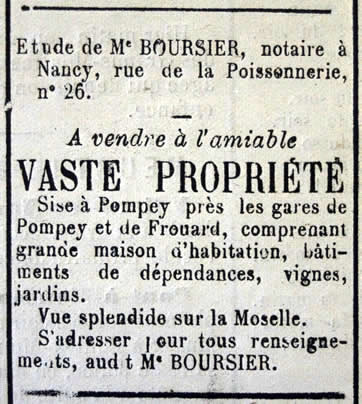 Vente d'une vaste propriété à Pompey