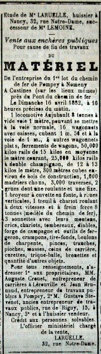 vente de fin de chantier à Pompey