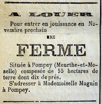 location d'une ferme à Pompey