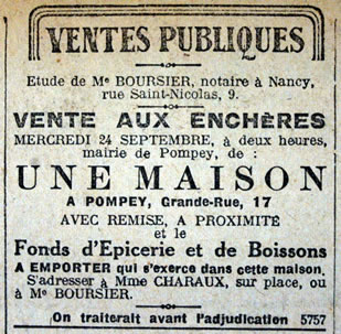 Vente aux enchères d'une maison sise à Pompey