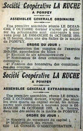 Assemblées de la Société Coopérative LA RUCHE