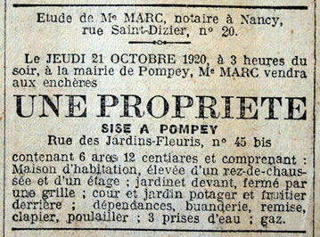 Annonce de vente d'une propriété à Pompey
