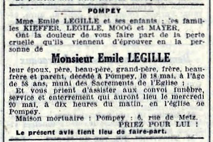 avis de décès de monsieur Emile LEGILLE