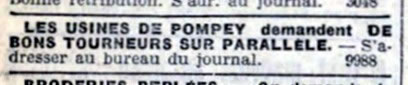 offre d'emploi de tourneur à l'usine de Pompey