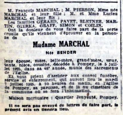 avis de décès de Madame MARCHAL