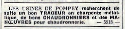 offre d'emploi à l'usine de Pompey