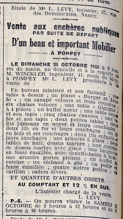 vente de mobilier à Pompey