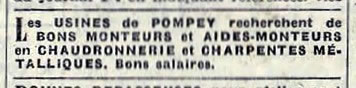 offre d'emploi à l'usine de Pompey