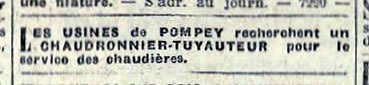 offre d'emploi à l'usine de Pompey