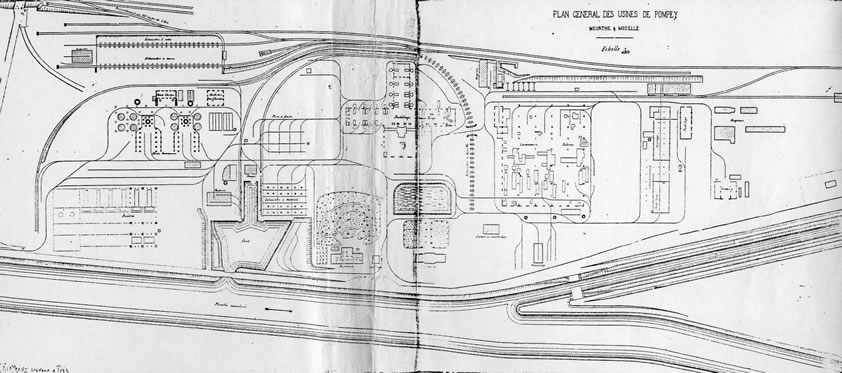 Plan de l'usine de Pompey vers 1888