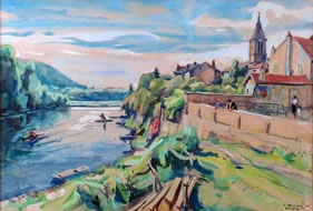 Aquarelle de Pompey peinte par Léon HUSSON